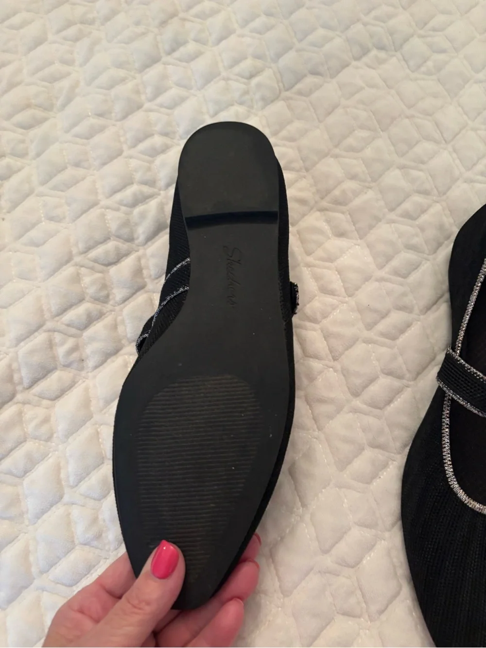 Skechers Black Mary Jane Flats with Metallic Silver Trim